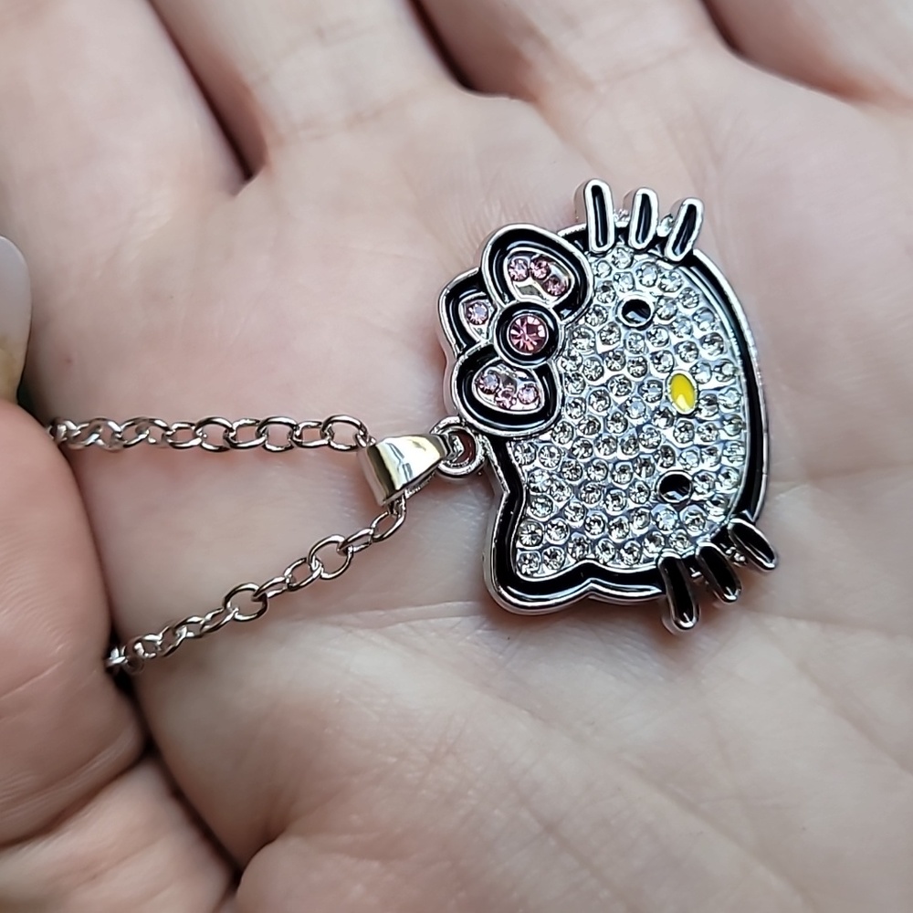 Hello Kitty Pendant Necklace, Rhinestones Sanrio Kitty necklace Hello Kitty Pend